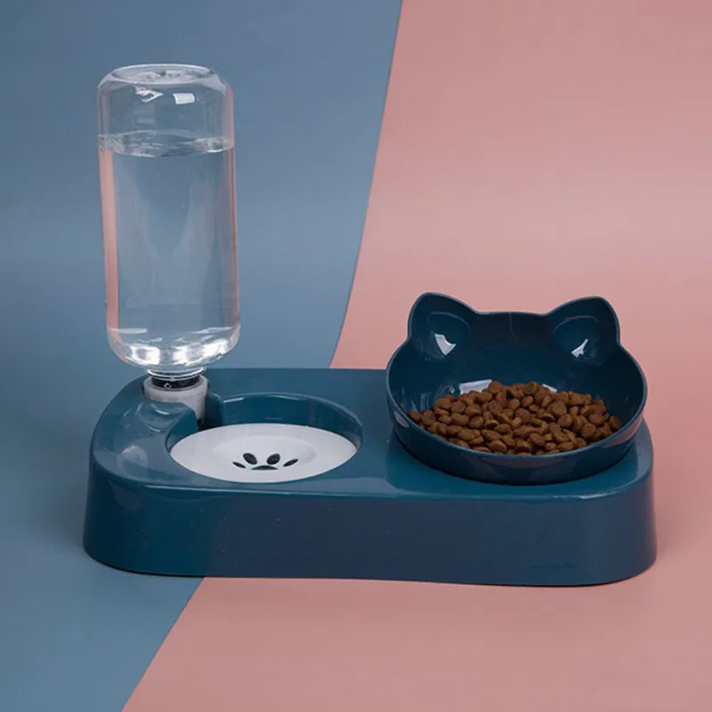 Pet Cat Bowl Automatic Feeder Water Dispenser Dog Cat Food Bowl with Drinking Raised Stand Pet Double Dish Bowls for Cats Dogs