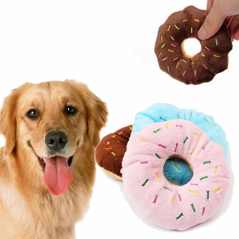 Weiche Hunde-Donuts aus Plüsch, Hundespielzeug für Hunde, Kauspielzeug, süßes Welpen-Quietschspielzeug, lustiges Welpen-Interaktionsspielzeug für kleine und mittelgroße Hunde