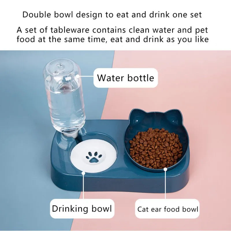 Pet Cat Bowl Automatic Feeder Water Dispenser Dog Cat Food Bowl with Drinking Raised Stand Pet Double Dish Bowls for Cats Dogs