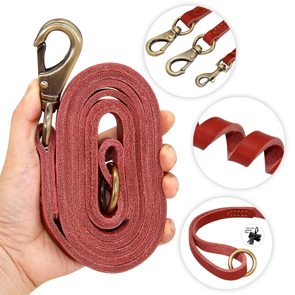 Real Leather Dog Leash 150cm Pet Walking Training Leads Genuine Leather for German Shepherd Golden Retriever Medium Large Dogs