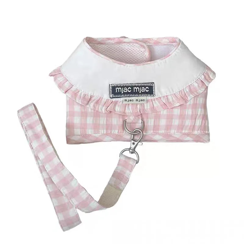 Pet Lapel Plaid Clothing Summer Breathable Traction Rope Teddy Bear Dog Cat Going Out Thin Chest Back Dog Harness and Leash Set