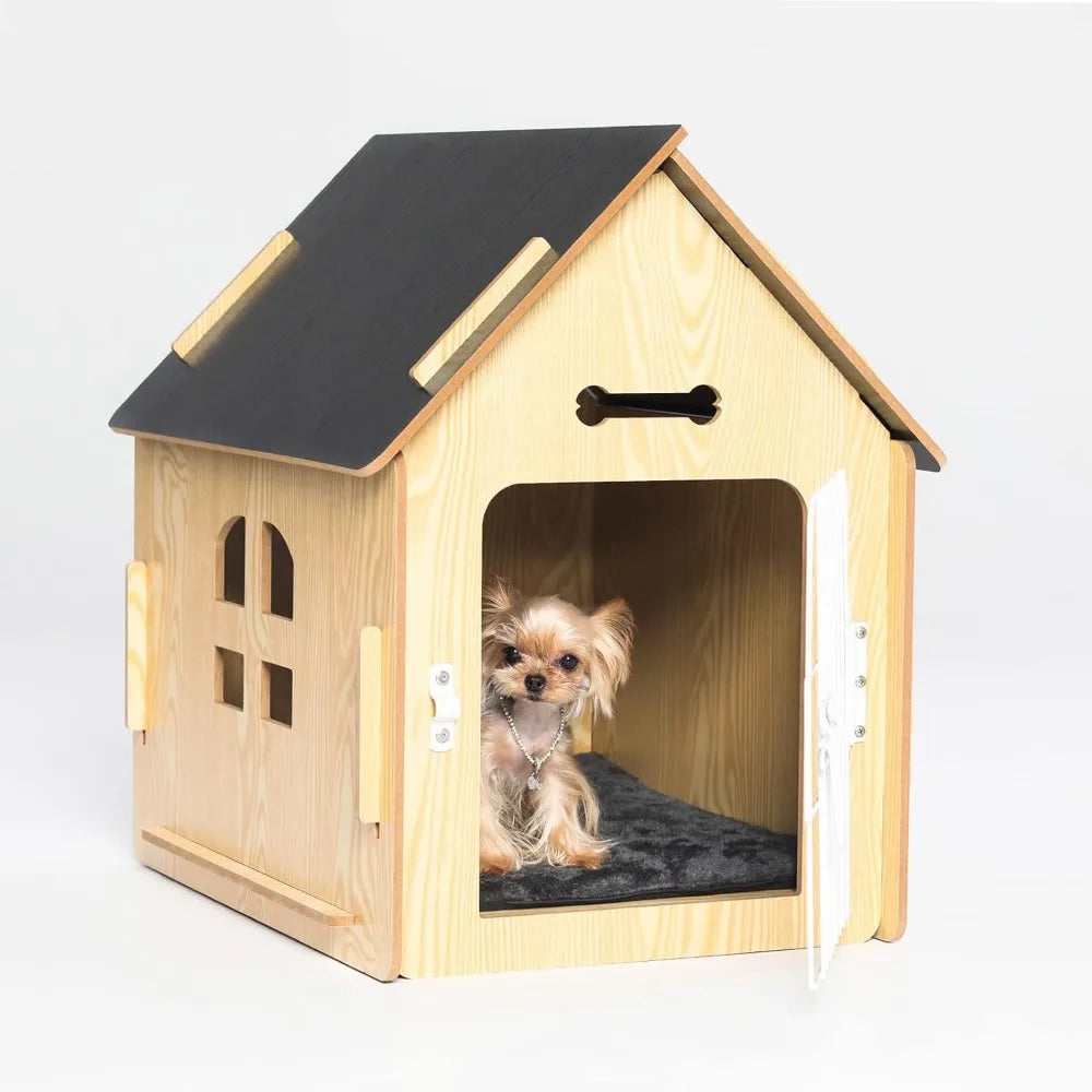 Hundehütte, komfortables Hundehaus im Holzdesign für Hunde, kleine Hundehöhle für den Innenbereich, mit Belüftungsöffnungen und erhöhtem Boden für einen warmen Käfig