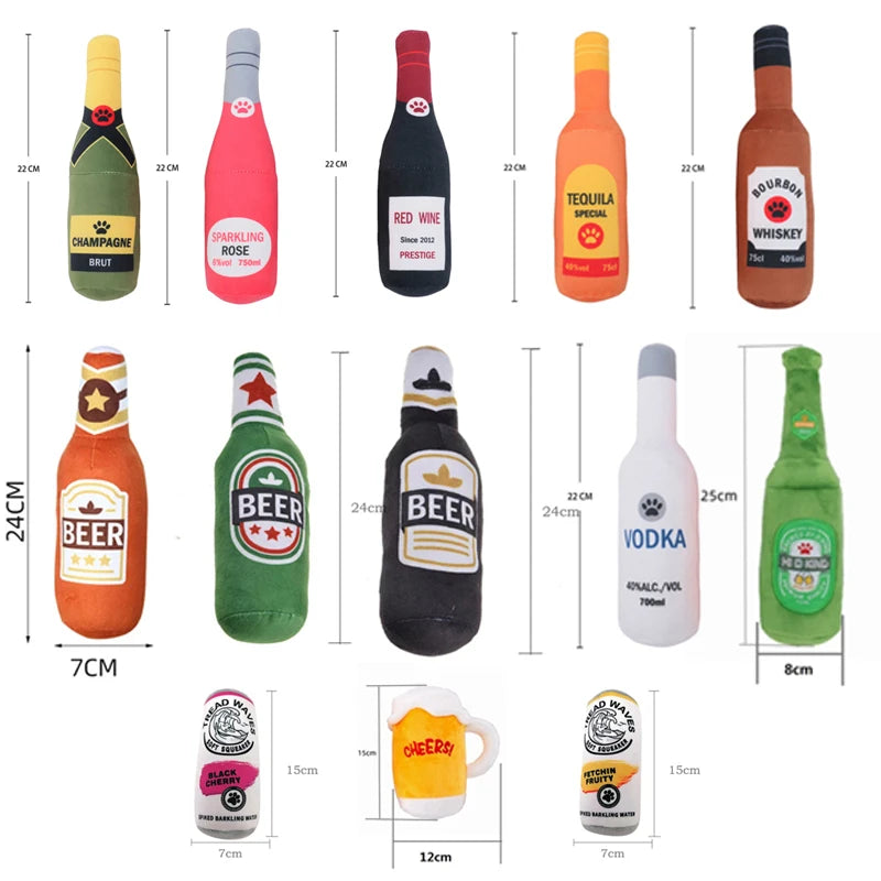 Kreatives Quietschspielzeug aus Plüsch in Bierflaschenform für kleine und große Hunde, weich, interaktiv, bissfest, sauberes Kauspielzeug, Haustierzubehör