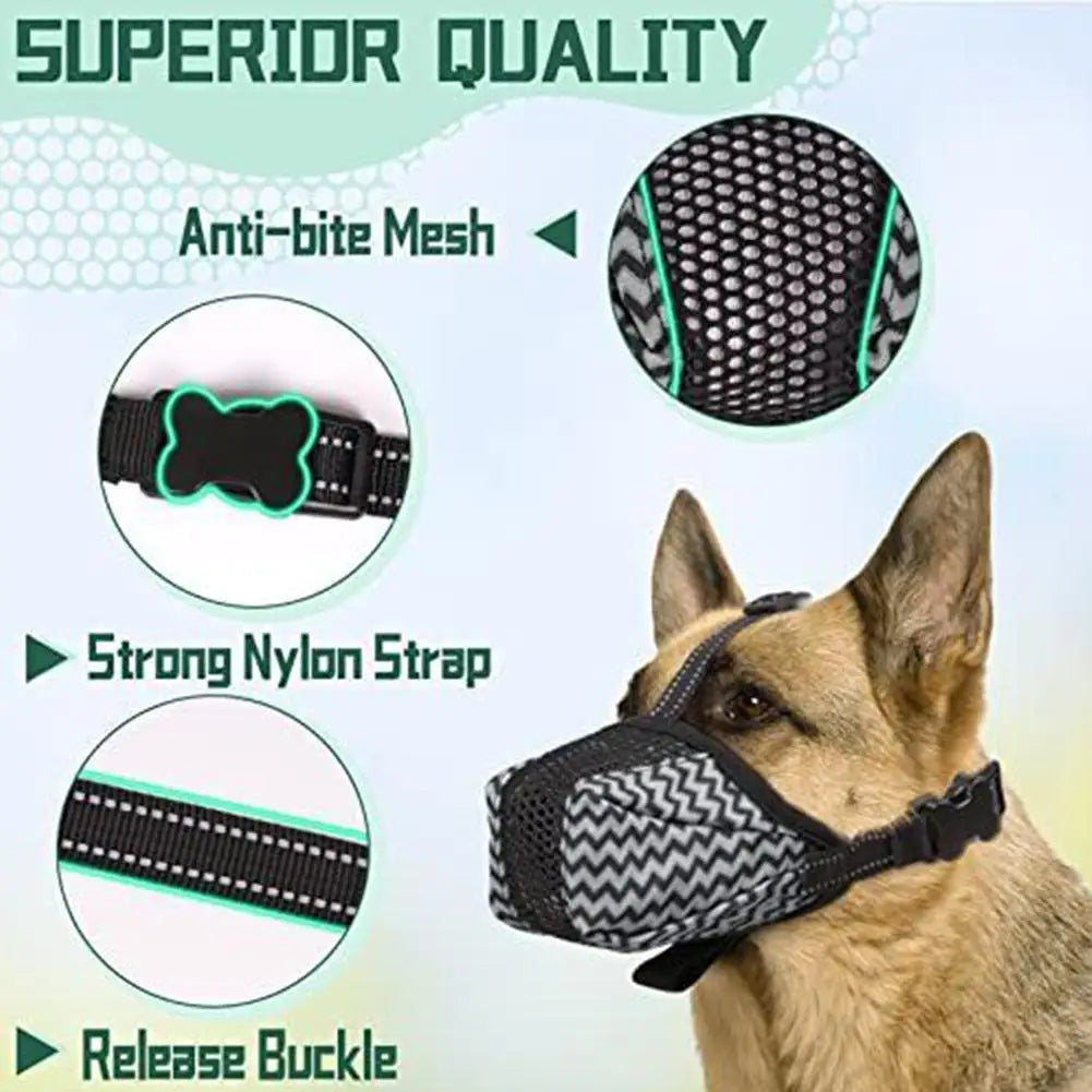 Dog Muzzle Basket Soft For Small Medium Large Size Breed Anti Biting Licking Chewing Adjustable Mesh With Reflective Strap X0m2