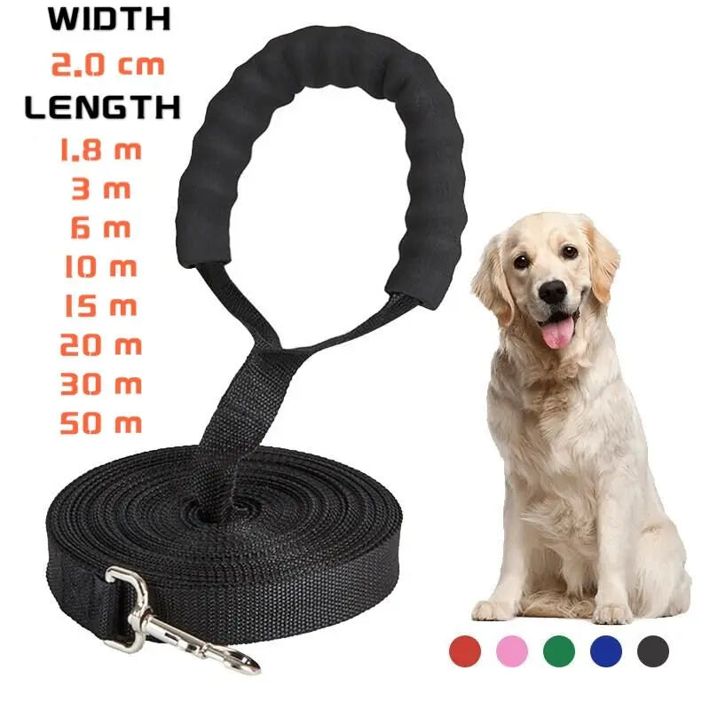 Lange Nylonleine mit komfortablem Schwammgriff für Hunde, Schlüsselband, Outdoor-Trainingsspaziergang, 1,8 m, 3 m, 6 m, 10 m, 15 m, 20 m, 30 m, 50 m, Hundeleine