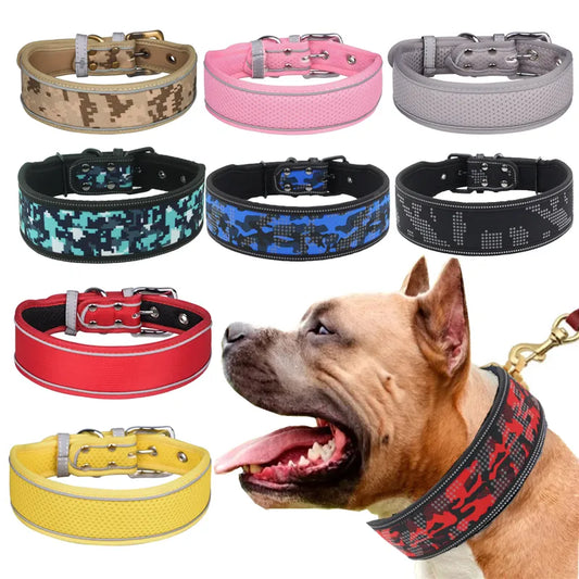 Reflektierendes Welpenhalsband für große Hunde in 24 Farben mit Schnalle, verstellbares Haustierhalsband für kleine, mittelgroße und große Hunde, Pitbull-Leine, Hundekette