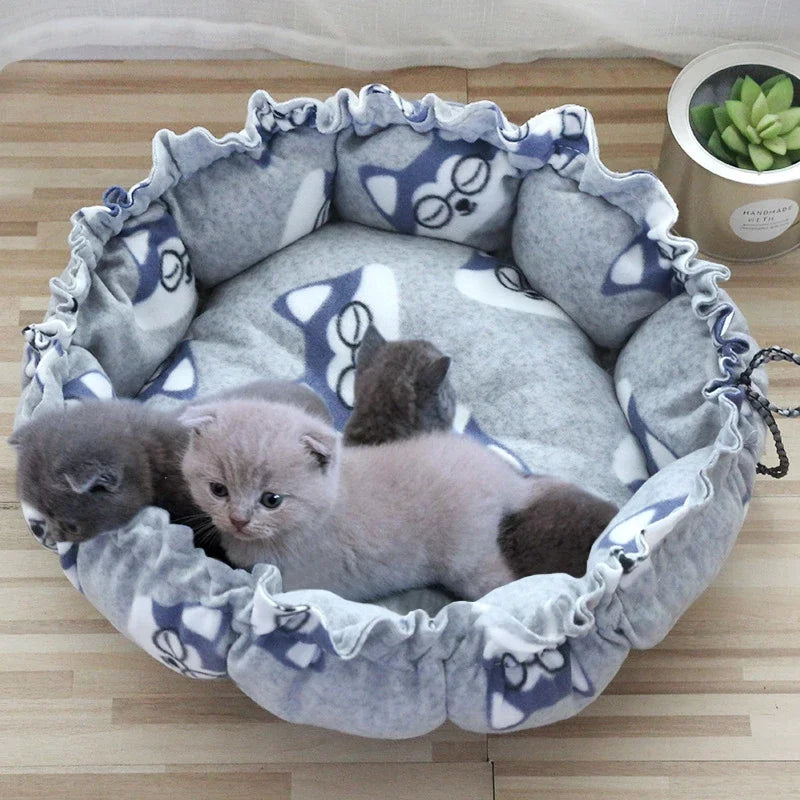 Super Soft Warm  Adjustable Drawstring  Fluffy Dog Bed Cushion Pet Sleeping Basket for Cats Small Dog Pet Panier Pour Chien