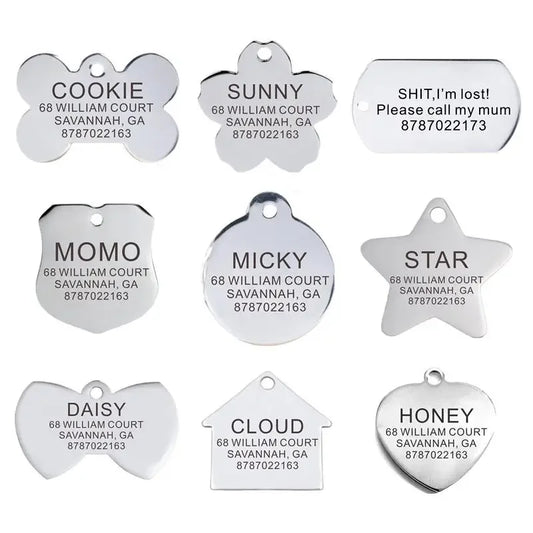 Personalized Pet ID Tag Engraved Stainless Steel Name Tags Collar Accessory Pendant Customized Free Engraving Dog Cat Nameplate