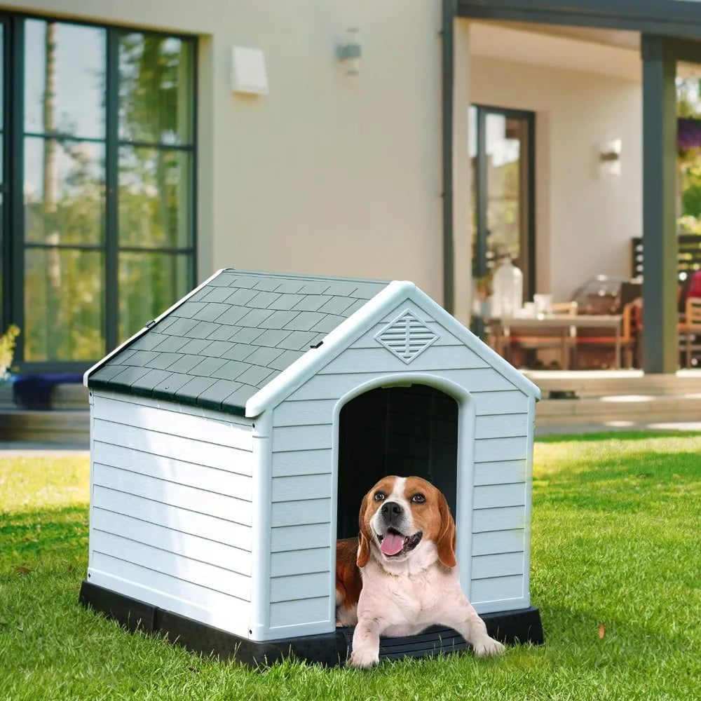 Große Hundehütte aus Kunststoff für den Innen- und Außenbereich, Hundehütte für Welpen, Unterschlupf, wasserabweisend, einfache Montage, stabile Hundehütte