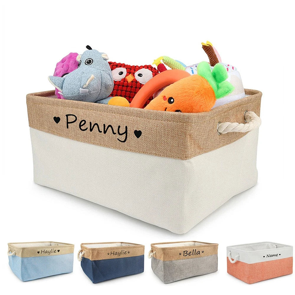 Personalized Foldable Pet Toy Storage Basket With Name Custom Dog Toy Storage Box Cat Clothes Organizer