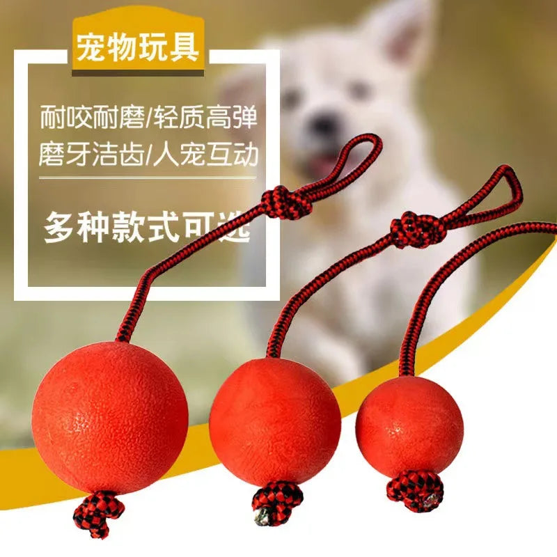 Indestructible Dog Ball Pet Training Dog Toy Puppy Tug Balls Toys Pet Chew Toys Solid Rubber Balls with Rope Pet Toy