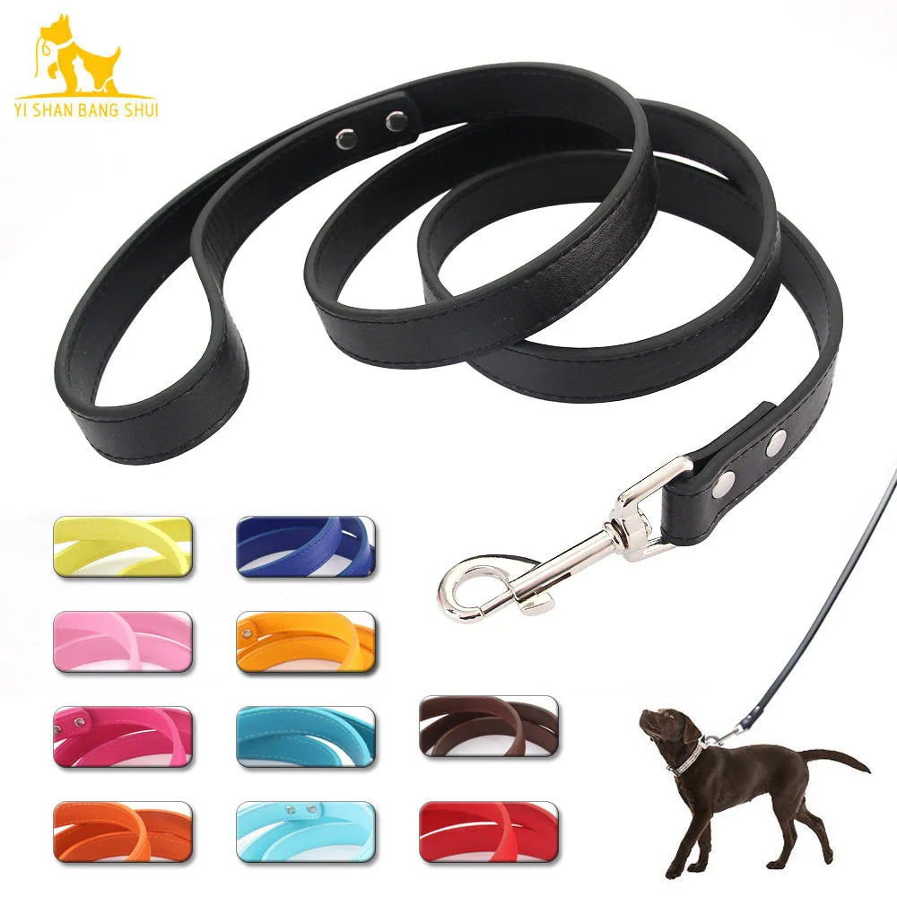 Hundeleine in 16 Farben, einfarbiges Leder, Trainingsleinen für Haustiere, für kleine, mittelgroße und große Hunde und Katzen, mit Halsband und Geschirr, 120 cm