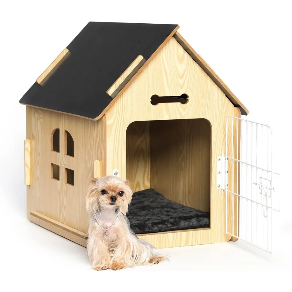 Hundehütte, komfortables Hundehaus im Holzdesign für Hunde, kleine Hundehöhle für den Innenbereich, mit Belüftungsöffnungen und erhöhtem Boden für einen warmen Käfig