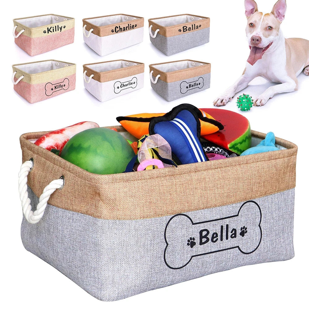 Personalized Foldable Pet Toy Storage Basket With Name Custom Dog Toy Storage Box Cat Clothes Organizer