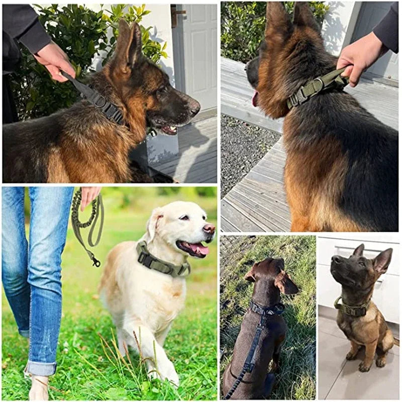 Militärisches taktisches Hundehalsband- und Leinen-Set, langlebiges Haustierhalsband, einziehbare Leine, mittelgroßer und großer Hund, Deutscher Schäferhund, Trainingszubehör