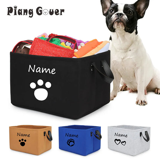 Personalized Pet Toy Storage Basket Felt Cat Dog Toys Storage Box Custom Name Tag Dogs Cloth Home Organize Tool