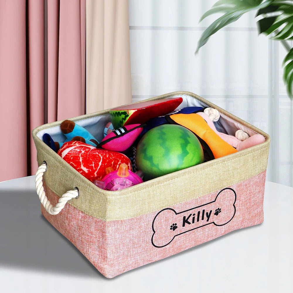 Personalized Dog Toy Basket Free Print Pet Storage Box Foldable DIY Custom Name Toys Accessories Dog Canvas Bag Pet Products