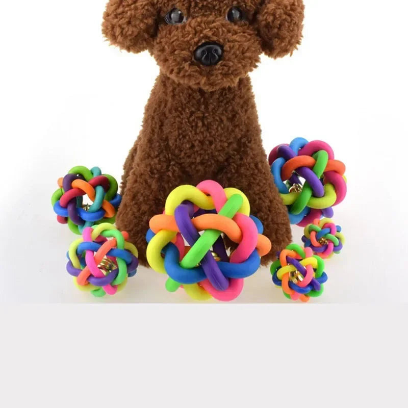 Süßes Hundespielzeug, interaktives Hundeballspielzeug, Katzenspielzeug mit kleiner Glocke, Regenbogen-Hundespielzeug, Haustiere, Kauen, Spielen, Apportieren, schöner Ball